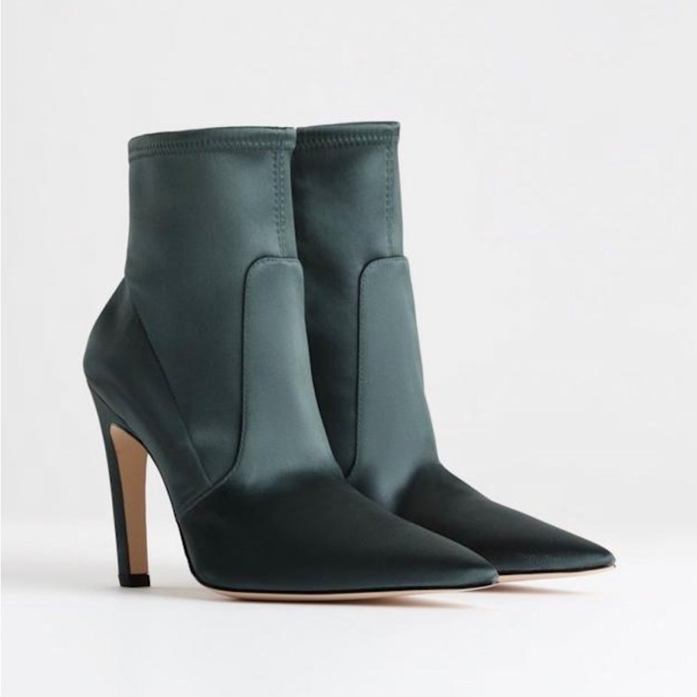 Good American The Icon Satin Boots, Green | Size 10